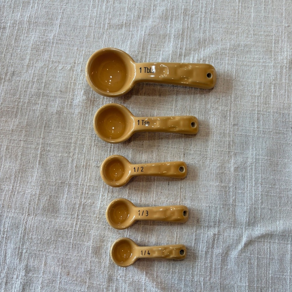 Longaberger Woven Traditions Butternut Yellow Pottery Measuring Spoons Set of 5
